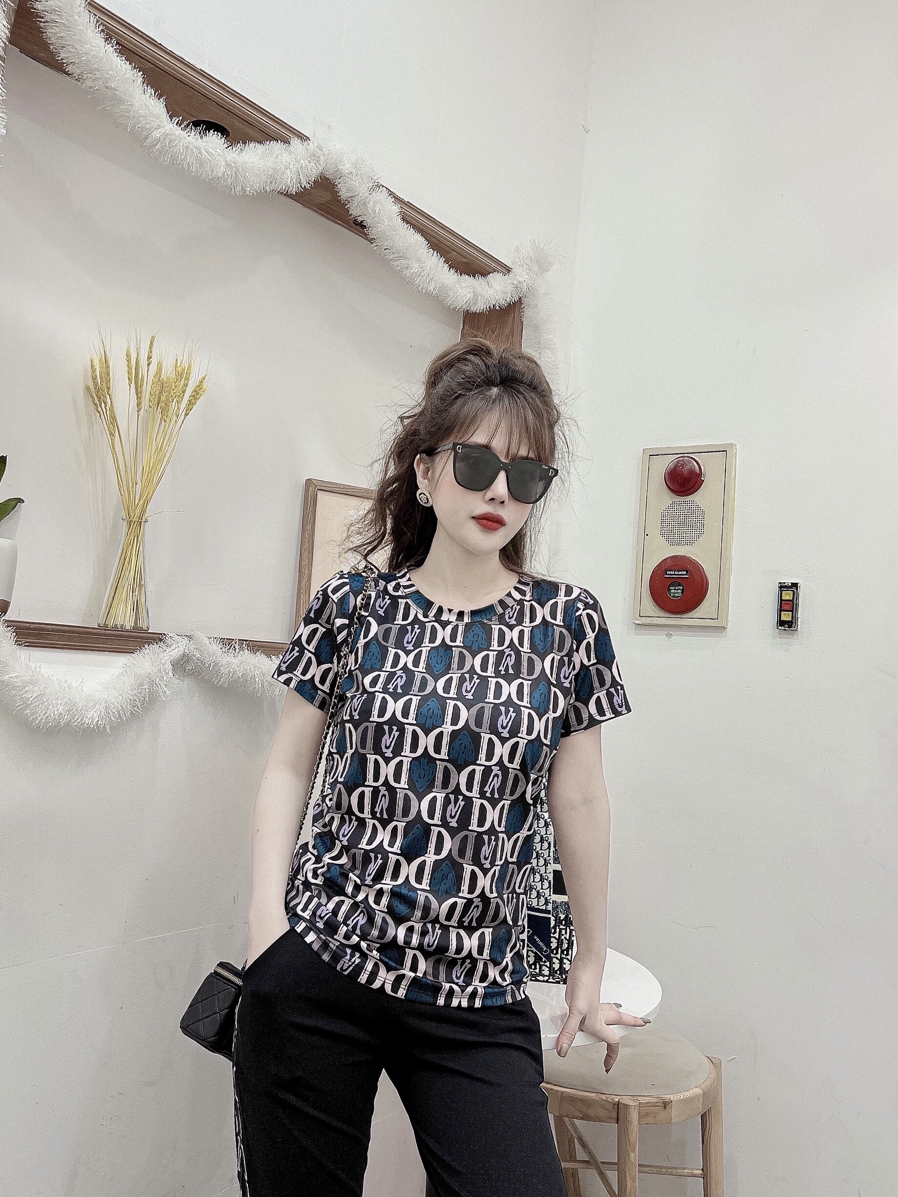 Đồ bộ thun cotton nữ họa tiết in 3D chữ D