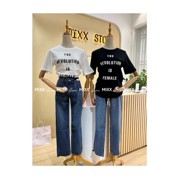 Áo Thun Nữ topten sologan xuất hàn chất cotton phom suông trẻ trung