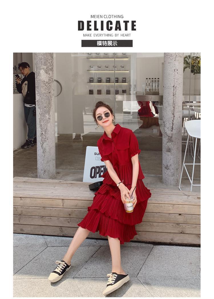 SHUANGYAN Blue Sea Yueno Fairy Mori Dress Platterone váy mối tình đầu màu đỏ 2023 mùa hè khí chất bánh váy chiffon đầm
