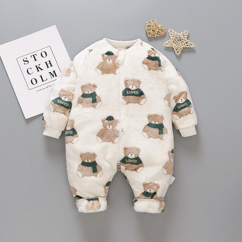 Thu Đông Cho Bé Gái Bé Trai Áo Liền Quần Hình Hoạt Hình Dễ Thương Họa Tiết Dép Nỉ Túi Ngủ Trẻ Em Tổng Thể Jumpsuit Sơ Sinh Trẻ Em Quần Áo