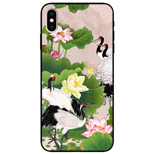 Ốp lưng in cho Iphone X/ Xs Mẫu Sen Và Hạc