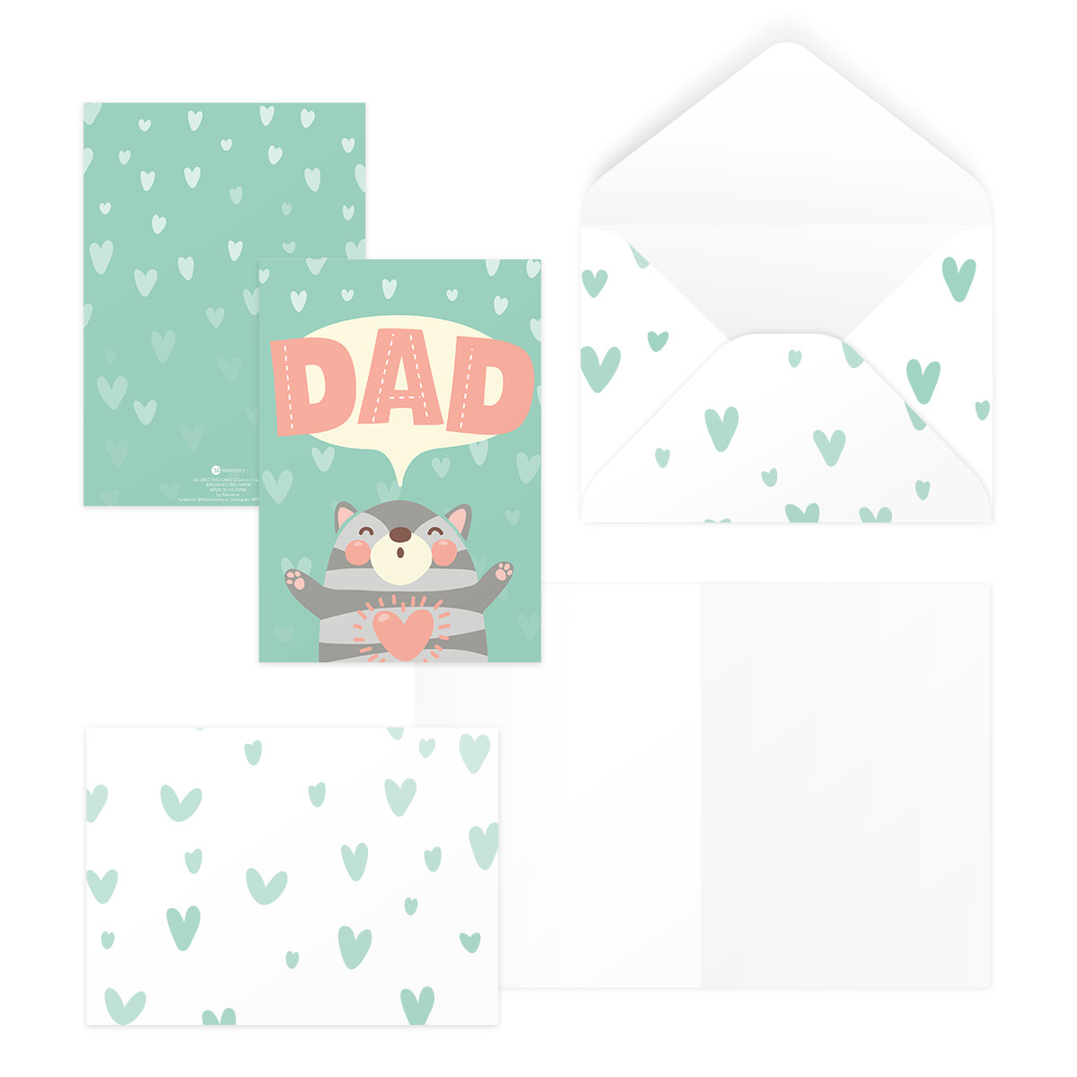 Bộ 4 thiệp 12,5x17,6 SDstationery CUTE FAMILY LOVE chó, mèo, thỏ, gấu, dễ thương, tặng bố mẹ mother’s day, father’s day