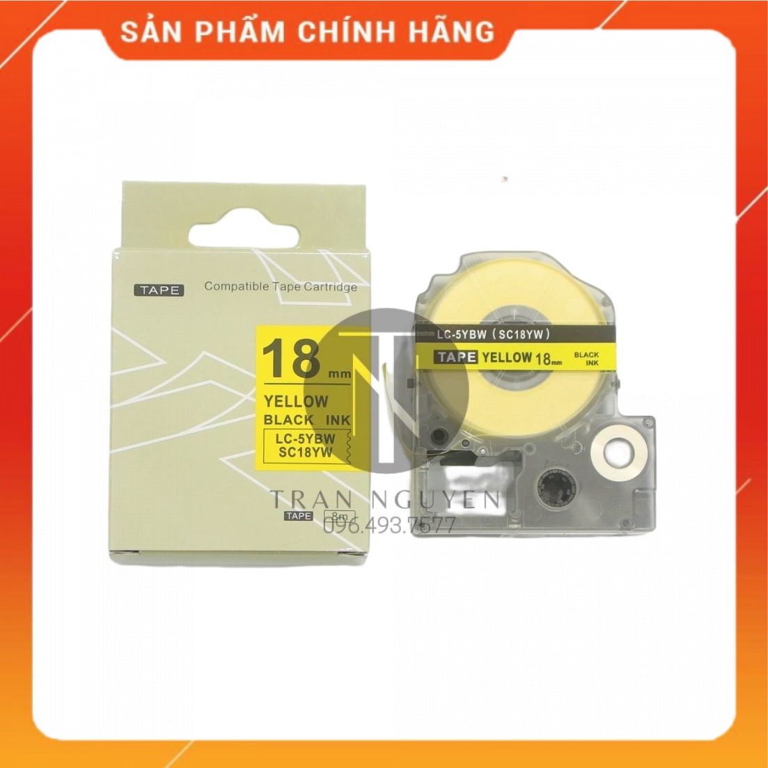 Nhãn in Tepra SC18YW - Chữ đen nền vàng 18mm x 8m - Hàng nhập khẩu