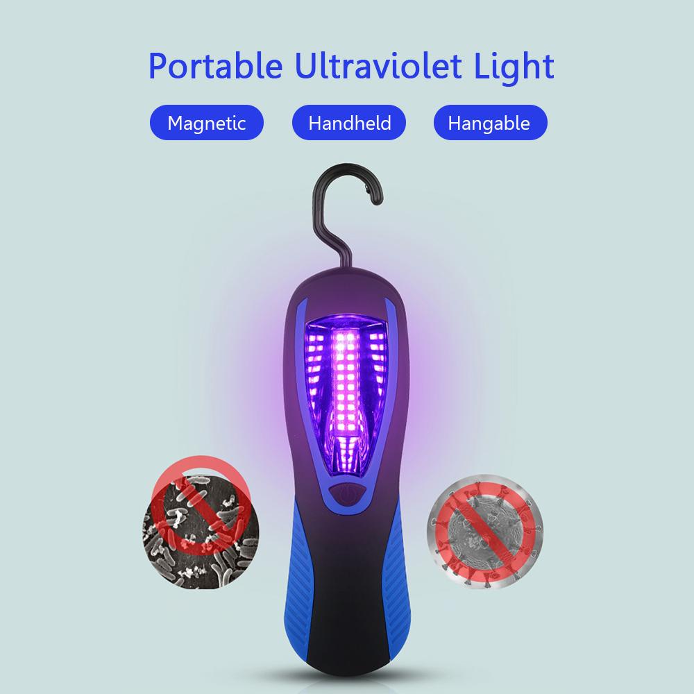 Đèn UV cầm tay du lịch có móc treo và nam châm phía sau, sạc USB