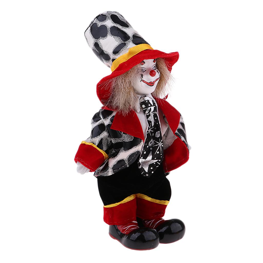 7inch Vintage Porcelain Clown Doll - can Sitting & Standing, Hand Painted Harlequin Doll Home Office Display Decoration,Valentin Gift