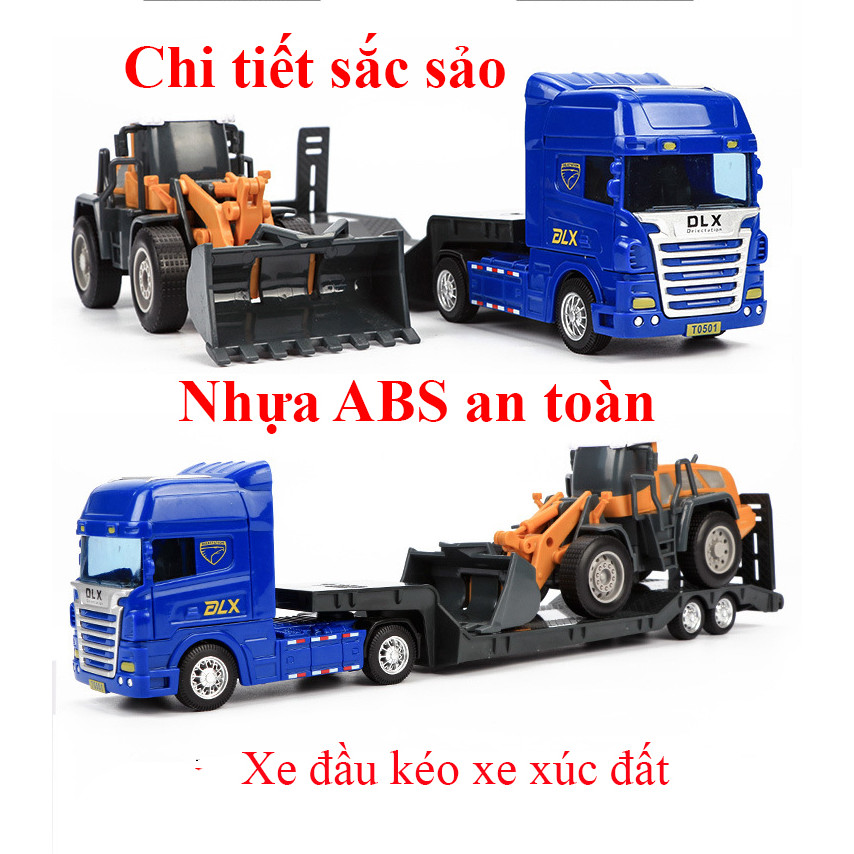 Đồ chơi mô hình xe đầu kéo xe xúc và xe xúc đất KAVY NO.8807 gồm 2 xe ( đầu kéo chạy đà, nhựa ABS an toàn bền đẹp)