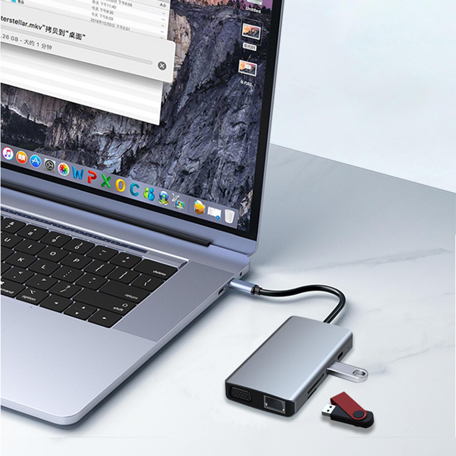 USB C Hub Type-C to HDMI 9 in 1 USB 3.0 4K VGA Support PD Charging for , Powerful Data Transmission Unibody Case for Fast Cooling