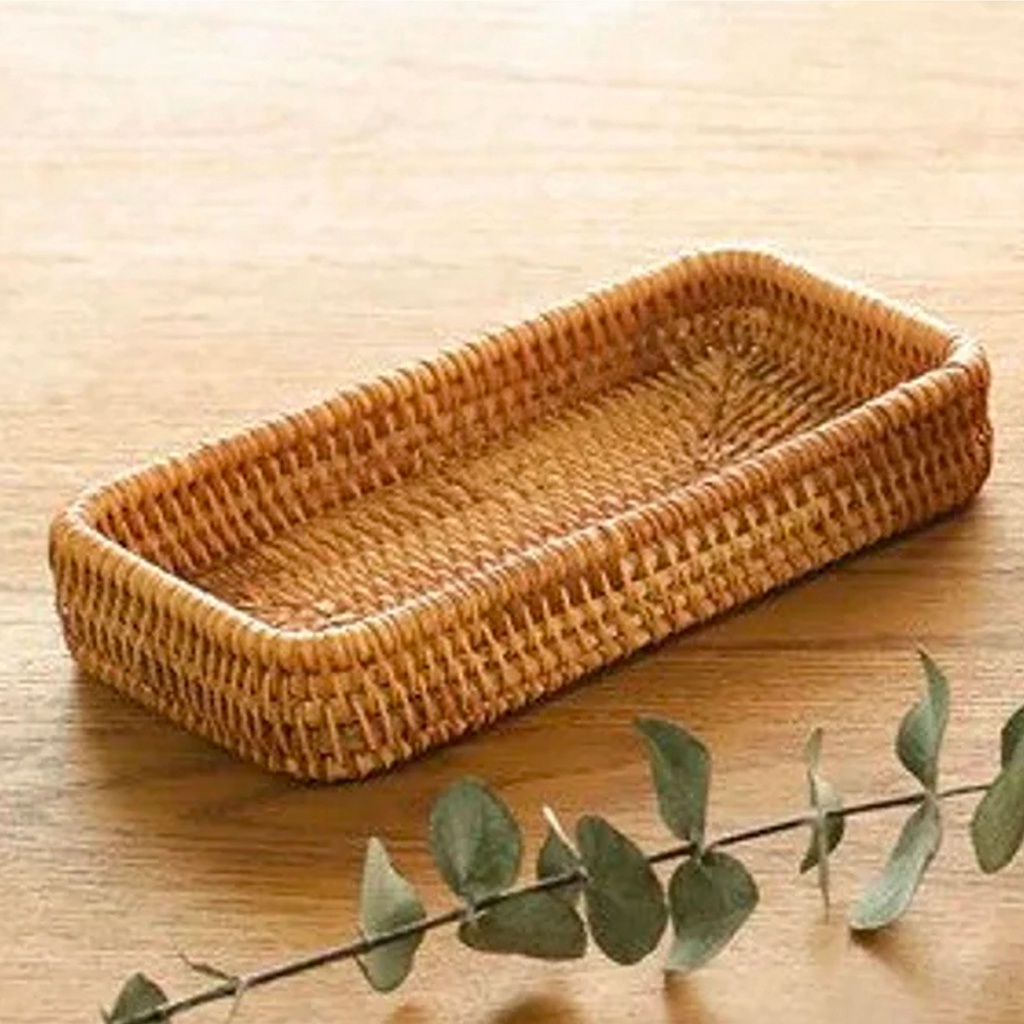 Khay mây đựng bánh URSPACE trang trí tiệc, decor chụp ảnh sản phẩm/ SET OF 3 RECTANGLE RATTAN TRAY