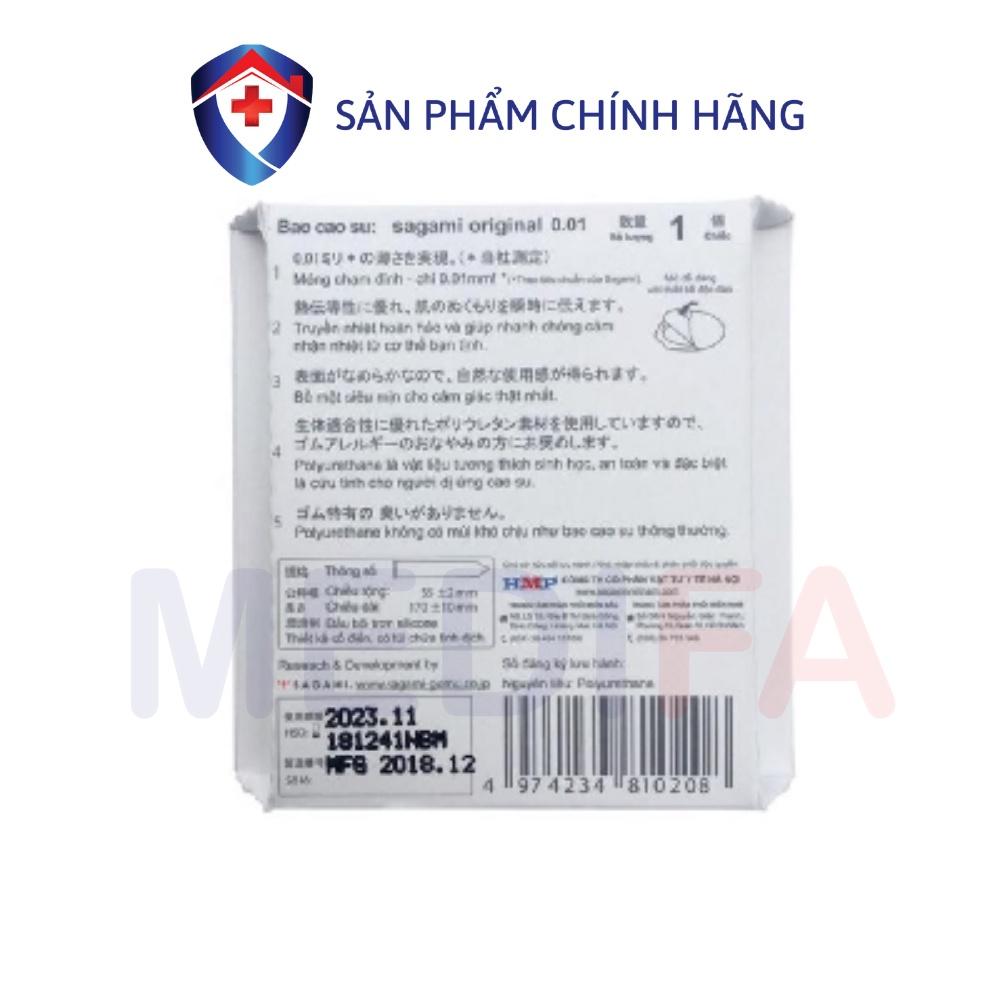 Bao cao su cao cấp Sagami Original 0.01 siêu mỏng siêu dai, BCS chân thật cảm giác như không đeo, Hộp 2 chiếc