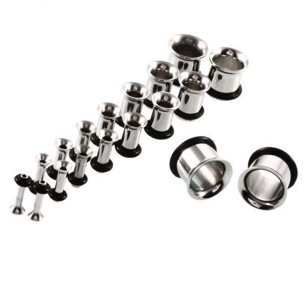 2x9 Pair Stainless Steel Ear Gauges Stretching Tunnel Plugs 14g-00g Silver