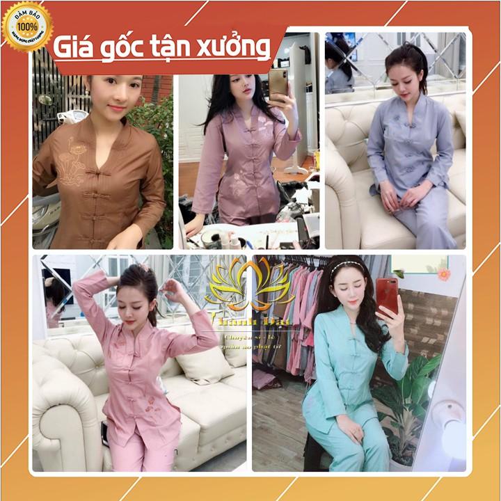 Đồ lam đi chùa - BỘ Bài Lai Tim Vải Kate Cotton Mịn Dày Dặn Thoáng Mát Bộ đồ Phật tử đi lễ chùa kín đáo