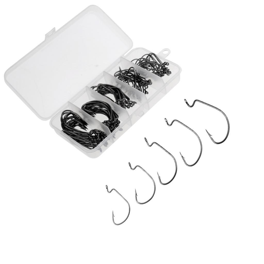 100Pcs Fishing Hooks Wide Belly Crank Hooks Soft Lure Hooks Multiple Sizes