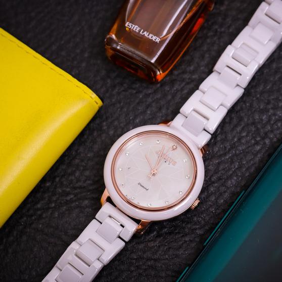 Đồng Hồ Nữ Chính Hãng Julius Cao Cấp Dây Đá Ceramic Mặt Tròn Chống Nước Kính Sapphire Đường Kính 30mm JS-062A