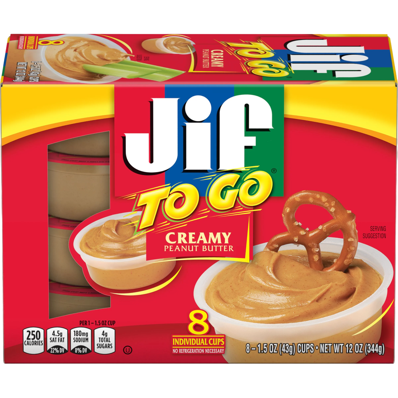 Bơ Đậu Phộng Mịn Jif To Go 344g (8 cốc x 43g) (Mỹ)