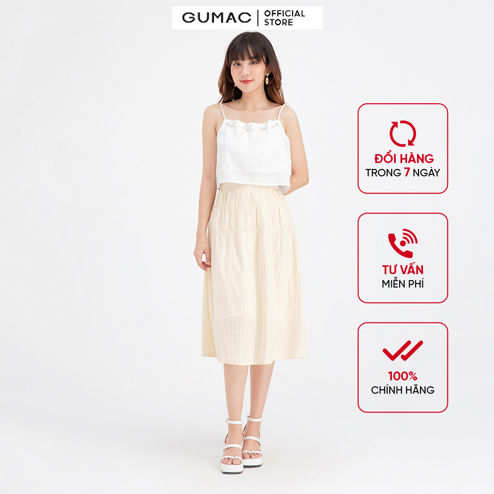 Chân váy dài midi xếp nhúng GUMAC VB631