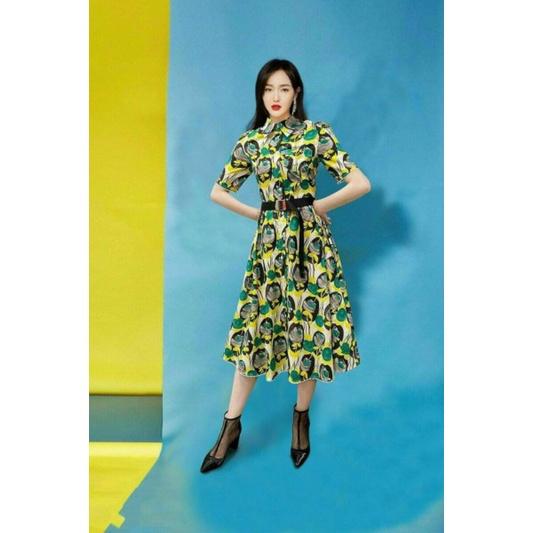 HÀNG NHẬP - ĐẦM XOÈ LỤA CỔ SƠ MI IN HOẠ TIẾT KÈM NỊT