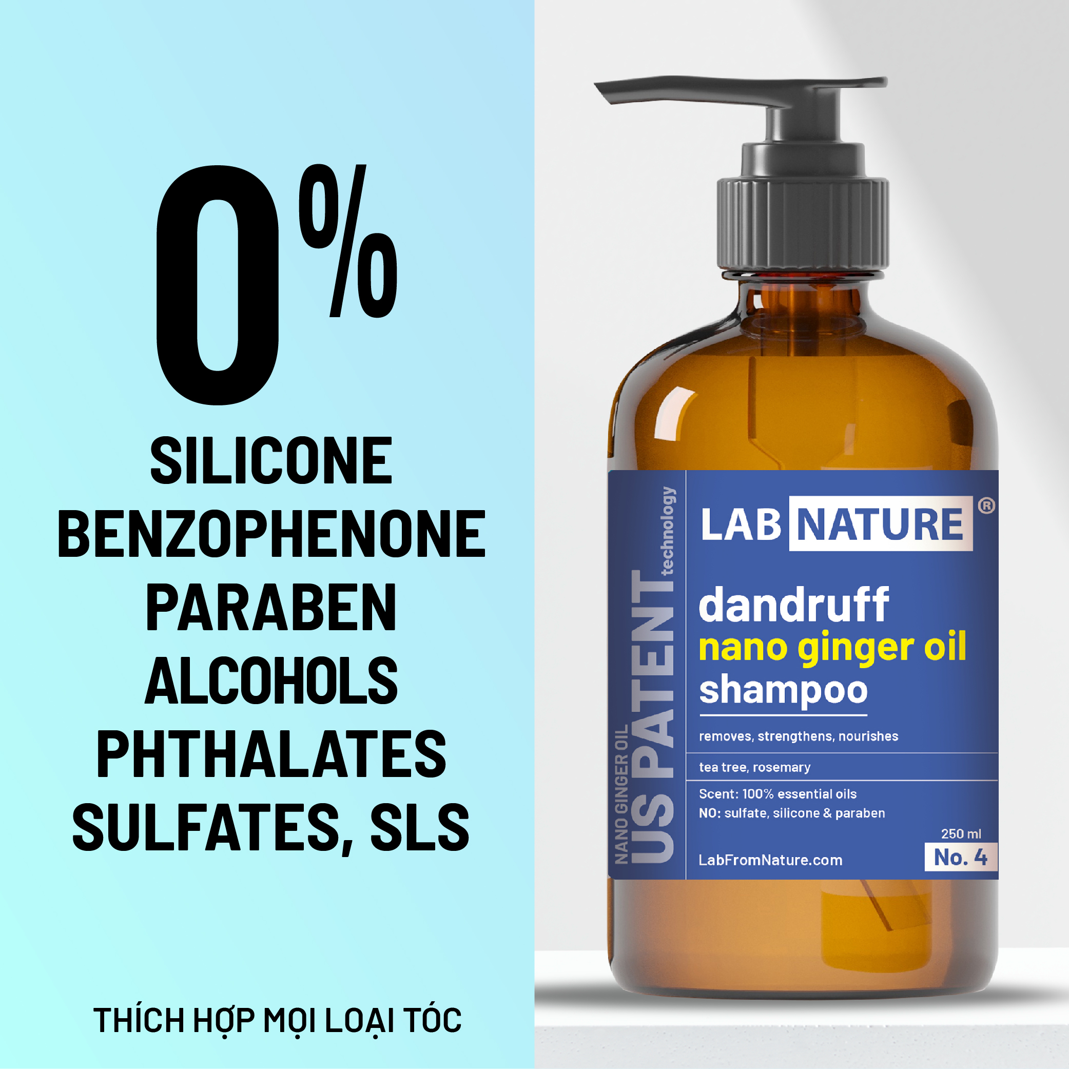 Dầu gội trị gàu Lab Nature No.4 - công nghệ Nano Olive Oil - 250ml