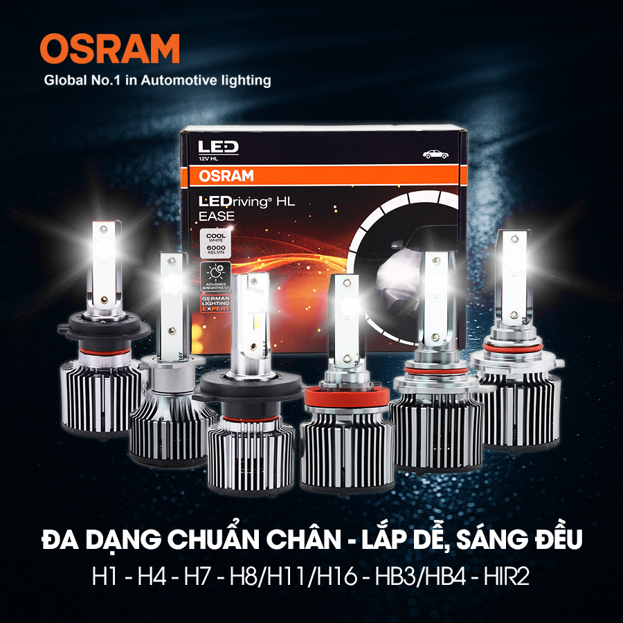 Combo 2 Bóng Đèn Led HL EASE OSRAM Dùng Cho Xe ô Tô Xe Máy Chân H1 H4 H7 H8 H11 H16 HB3 HB4 HIR2 - Nhập Khẩu Chính Hãng