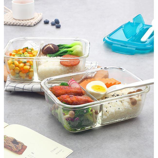 Sét 2 Hộp Cơm 2 Ngăn Bằng Thủy Tinh Trong Suốt