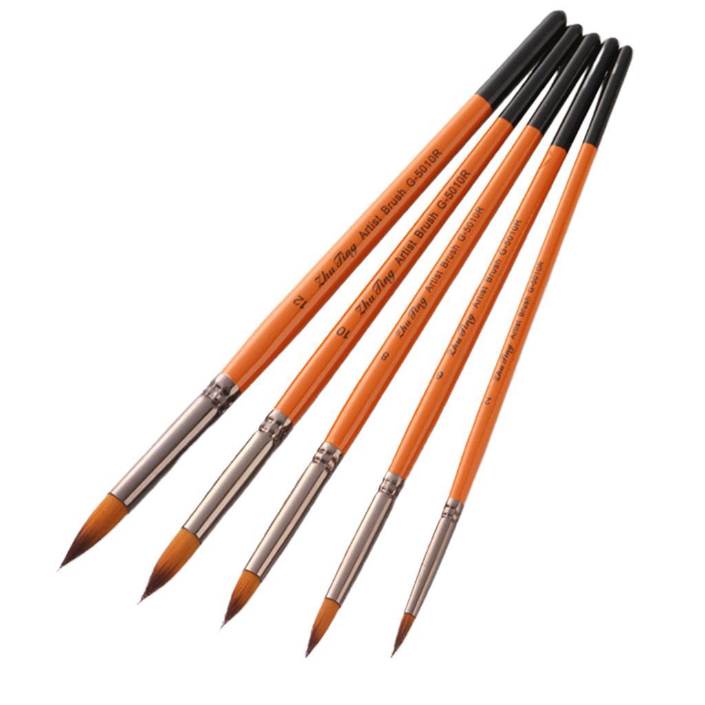 5Pc Wooden Nylon Brush for Watercolor