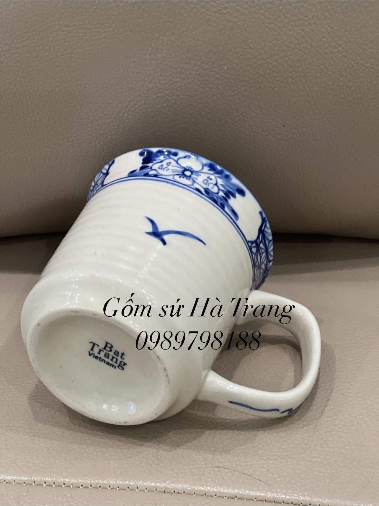 Cốc sứ Bát Tràng dung tích 250ml vẽ tay xuất dư hoạ tiết hoa chanh