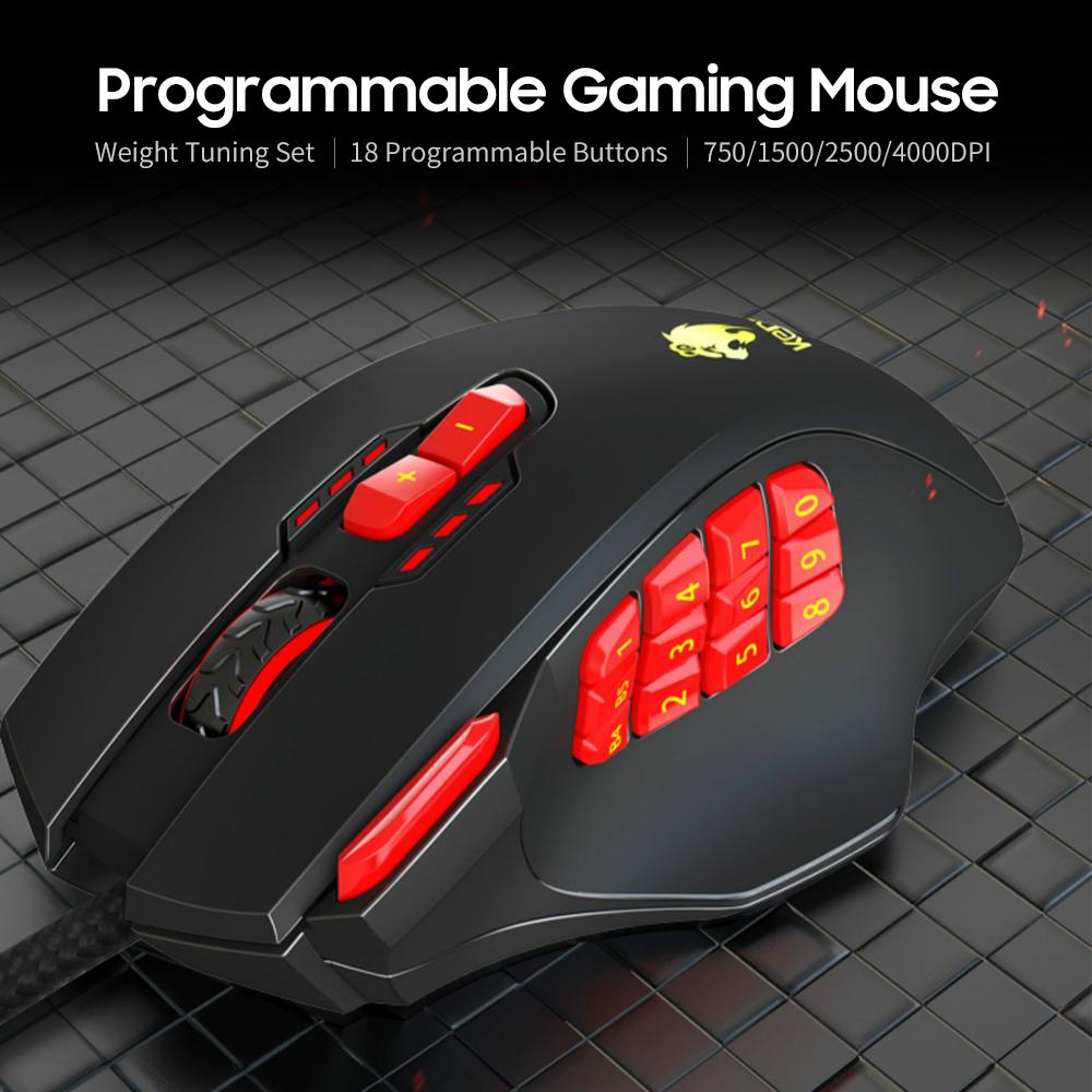 Chuột chơi game lập trình có dây 4000DPI công thái học 18 nút có thể lập trình / 4 mức DPI có thể điều chỉnh