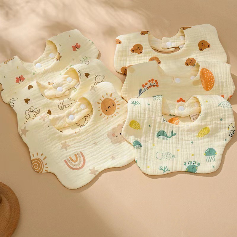 Yếm cho bé 0-3 tuổi cấu tạo 6 lớp dày dặn Baby-S, Yếm tròn cho bé chất muslin cao cấp nhiều họa tiết đáng yêu  SSS042