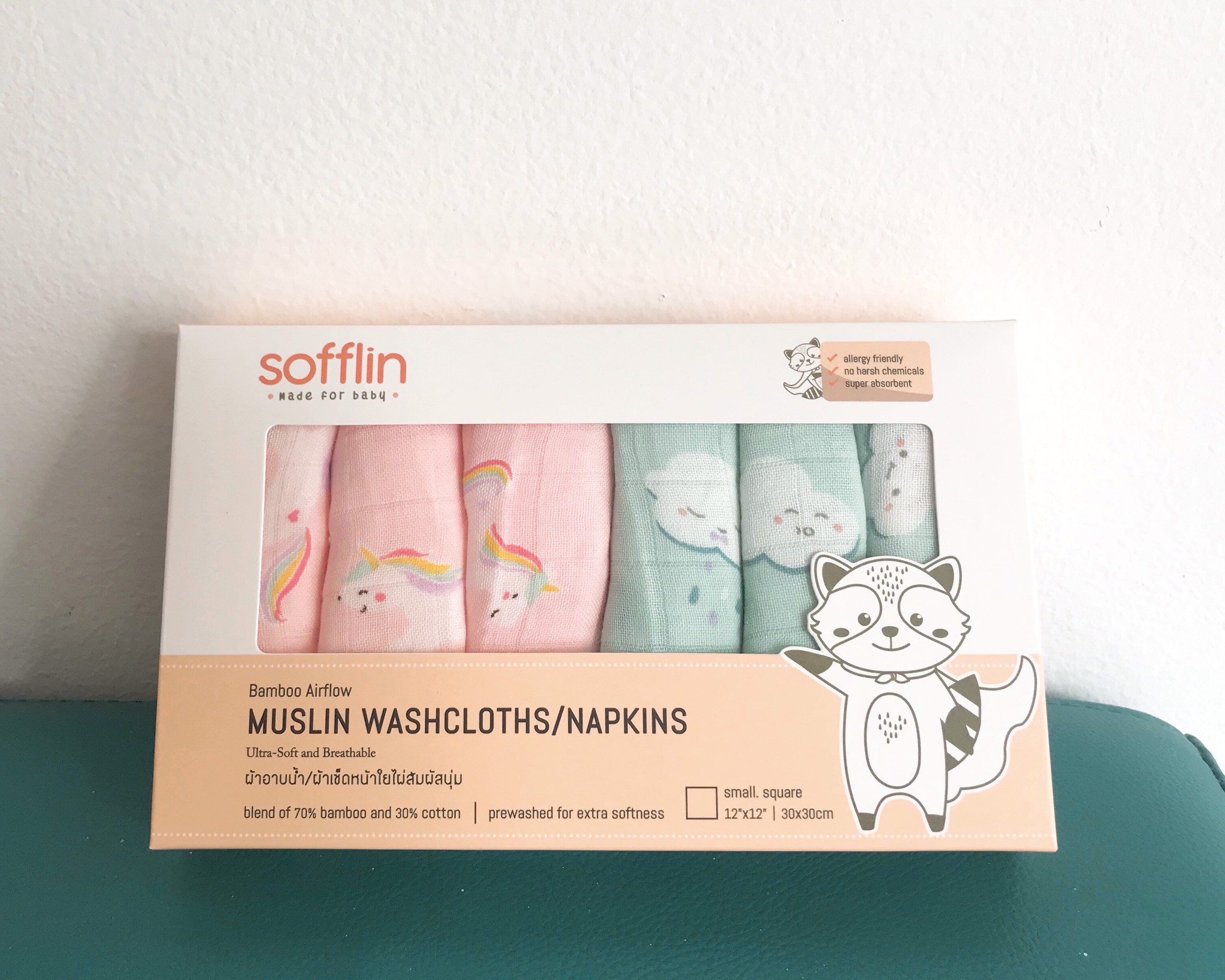 Combo 6 khăn sữa sợi tre Sofflin (Thái Lan) size S 30x30cm Unicorn | Mint Cloud