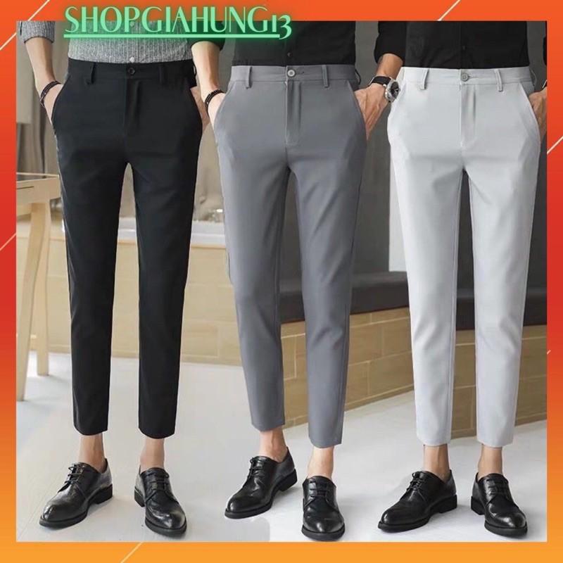 Quần âu tây nam vải co giãn phom ôm ống côn, hình thật