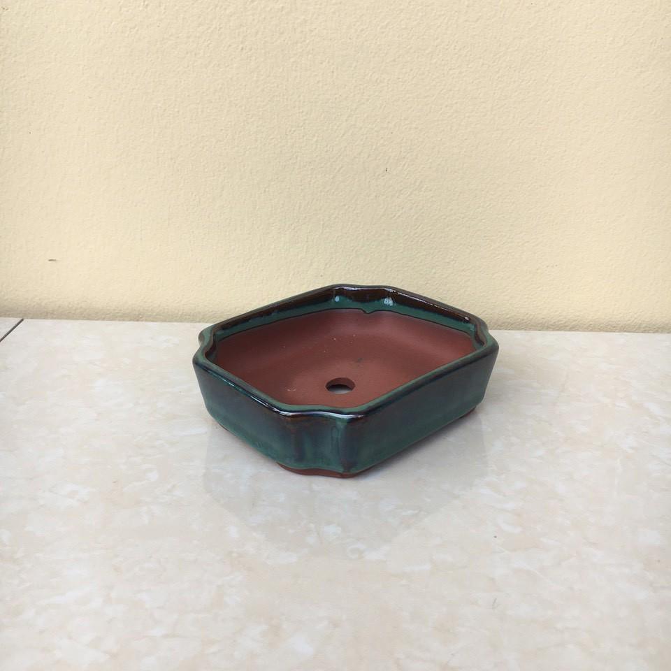 Chậu bonsai chữ nhật mini vát men hỏa biến gốm Bát tràng 1 size BM-07