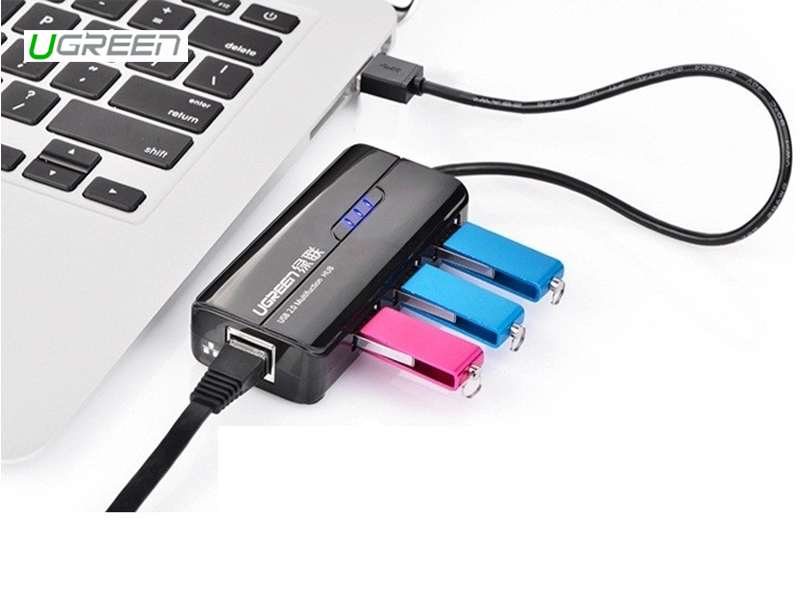 HUB USB 3 cổng 2.0 kèm cổng mạng LAN 10/100Mbps UGREEN CR103 20264 - Hàng Chính Hãng