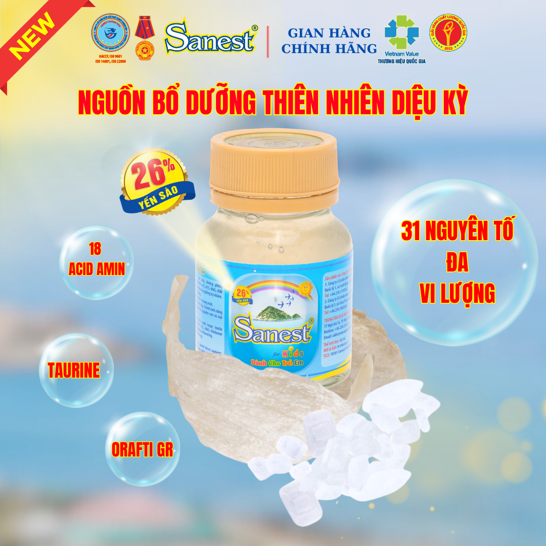 NEW [ Combo 2 hộp ] Nước Yến sào Khánh Hòa Sanest 26% - Dành cho trẻ em