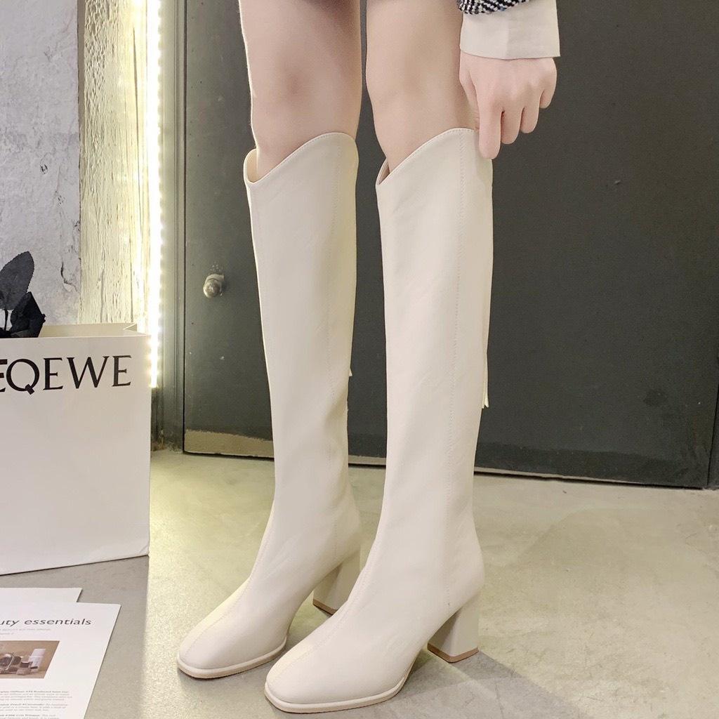 Bốt đùi nữ cao cổ V khoá sau da mềm gót thấp 5p ulzzang,Boot này lên chân sang chảnh,lót lông ấm hàng sịn loại 1 fullbox