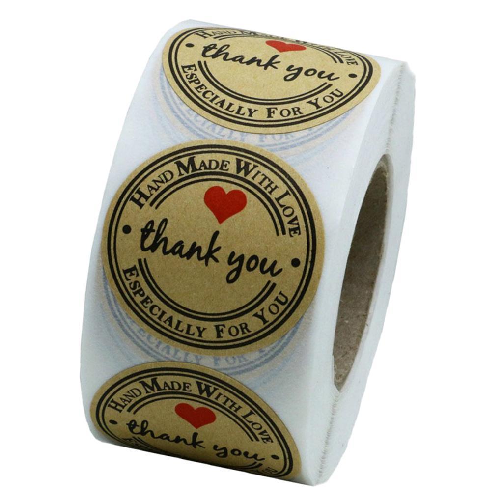 1 Roll of 500pcs Kraft Thank You Stickers Labels Permanent Adhesive Brown