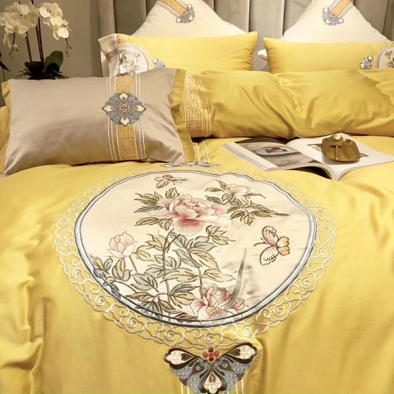 Bộ Chăn Ga Gối Lụa Tencel 60s Thêu -Hàng Nhập Khẩu Cao Cấp 5 Món Hoạ Tiết Độc Đáo
