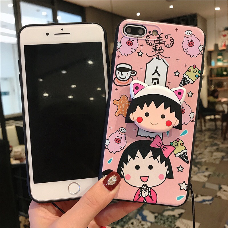 Ốp điện thoại cartoon kèm pop và dây đeo cho Iphone 6/6S, 6P/6S plus, 7/8, 7P/8plus, X/XS, XS max, XR, 11, Pro, Pro max