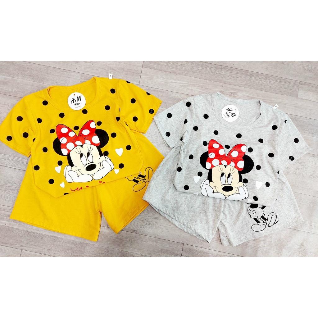 Bộ Quần Áo Trẻ Em Cộc Tay In Hình Micky Dễ Thương Vải Coton Cho Bé Gái Từ 20-40kg