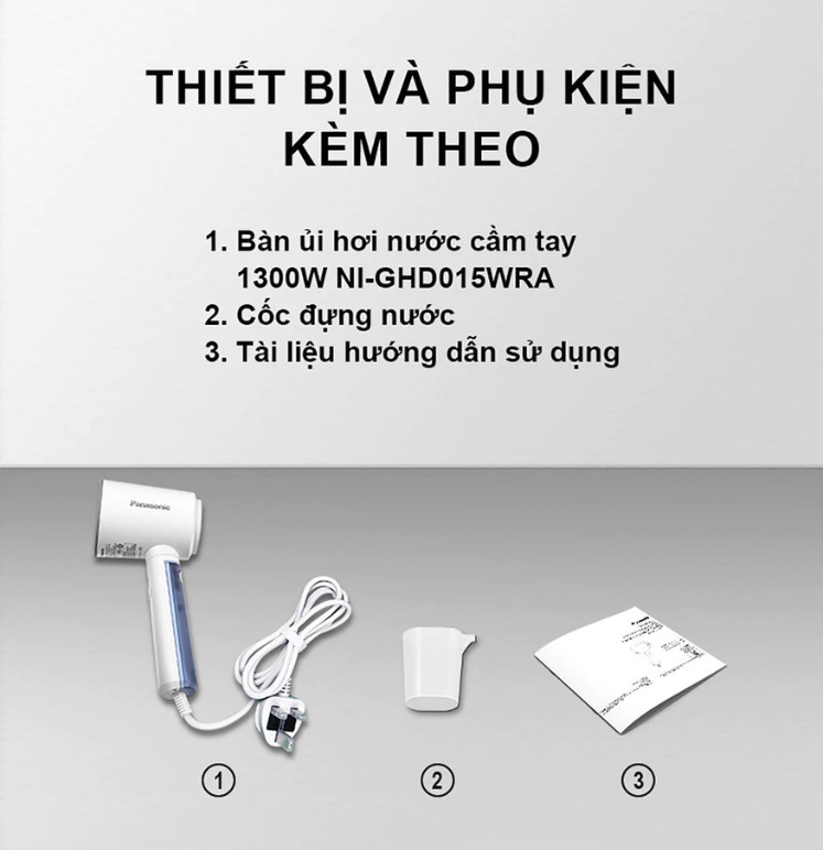[ Hàng Chính Hãng ] Bàn Ủi Hơi Nước Cầm Tay Panasonic NI-GHD015WRA – Công Suất 1300W, Diệt Khuẩn, Là Phẳng Nhanh