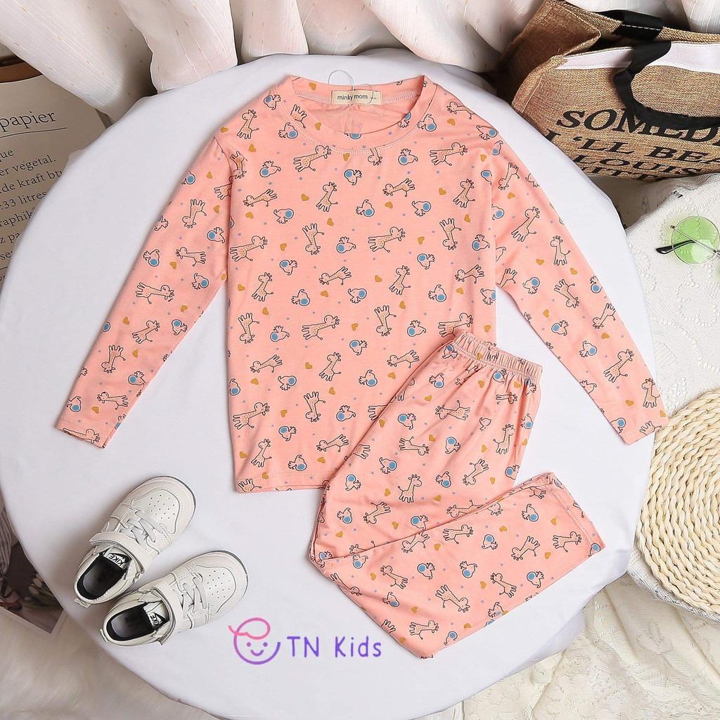 Bộ tay dài thun lạnh SIZE ĐẠI Minky mom in hươu cao cổ cho bé trai bé gái từ 20-32kg