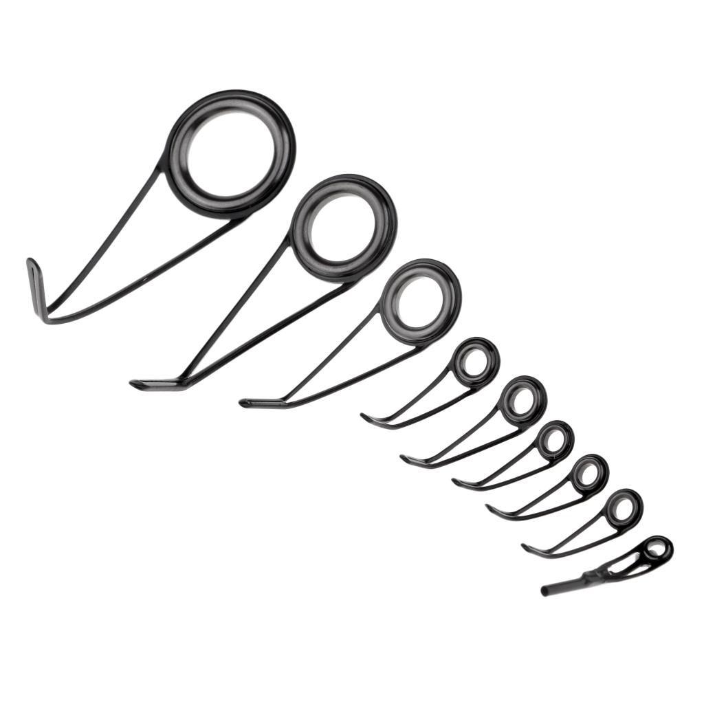 9pcs Various Sizes Fishing Rod Guides Spinning Eyes Rings Tip Top Repair Kit