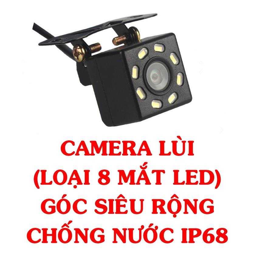 CAMERA LÙI HD GÓC RỘNG CHỐNG NƯỚC, CAM LÙI CAMERA DE, CAMERA GẮN BIỂN SỐ CHO Ô TÔ XE HƠI LOẠI 8 MẮT LED:  SKU:128