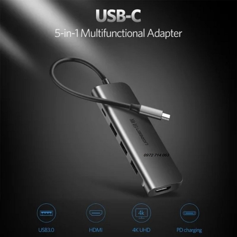 Bộ chuyển đổi UGREEN USB C 4K HDMI chia 3 cổng 5 trong 1 đa năng tiện dụng cho máy tính hàng chính hãng