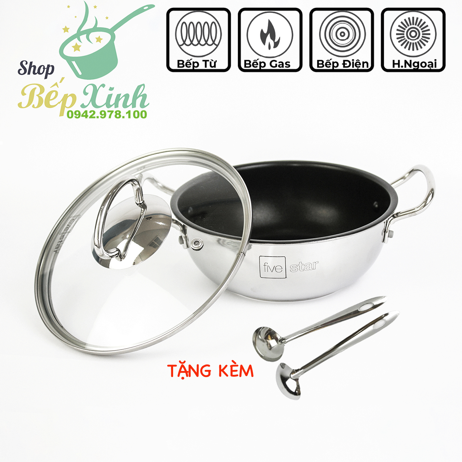 Nồi Kho Cá 3 Đáy Chống Dính 20cm Fivestar  tặng 2 vá canh