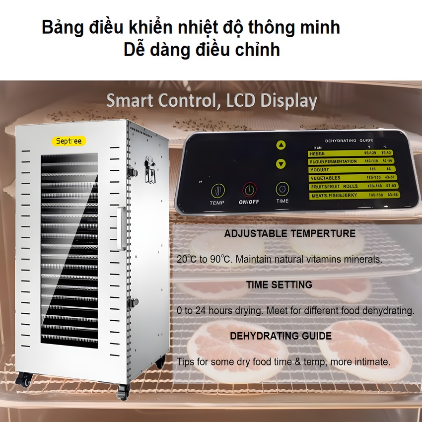 Máy sấy thực phẩm công nghiệp, dung tích 210 lít, 22 khay. Thương hiệu Mỹ cao cấp Septree DBC-22A. Hàng chính hãng