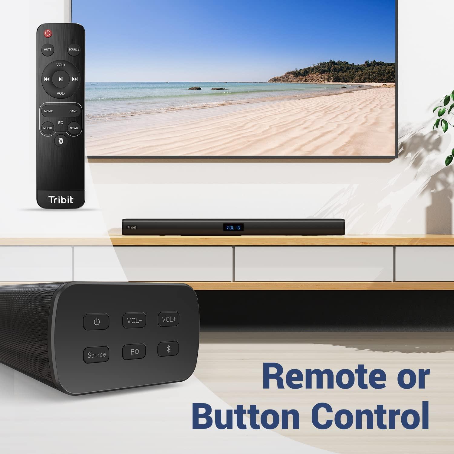 Tribit 38 inch 100W Soundbar cho TV: 2.2CH với 6 loa tích hợp, Bluetooth 5.0 hoặc AUX/USB/HDMI kết nối hệ thống nhà hát tại nhà Color: Black