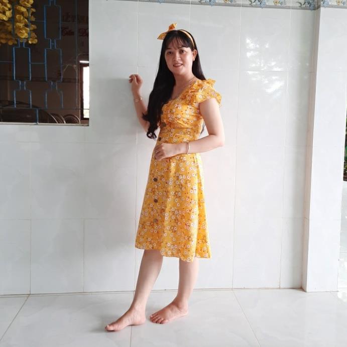 Váy đầm nữ dáng chữ A họa tiết hoa nhí kèm băng đô HT77