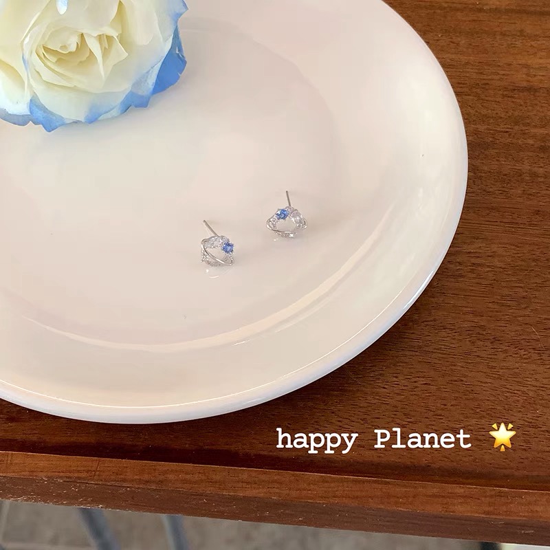 Khuyên tai tròn đính đá xanh ulzzang