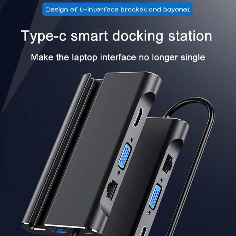 Hình ảnh ROGTZ HUB Kiêm Dock USB-C qua Type-C/HDMI/VGA/LAN/3 Cổng USB 3.0 Hỗ Trợ Power Delivery- Hàng Chính Hãng