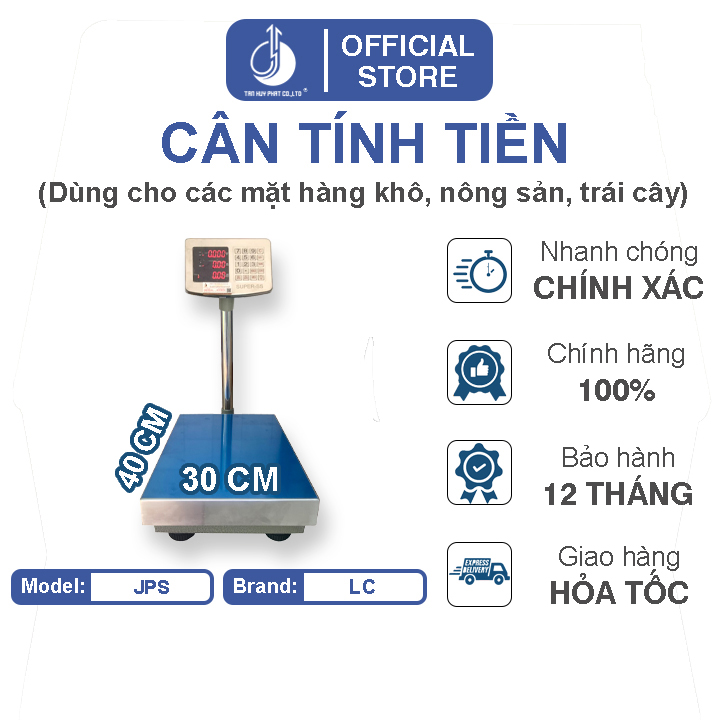 Cân Điện Tử Tính Tiền JPS - Mặt Bàn Cân 300x400MM - Đầu Chống Nước