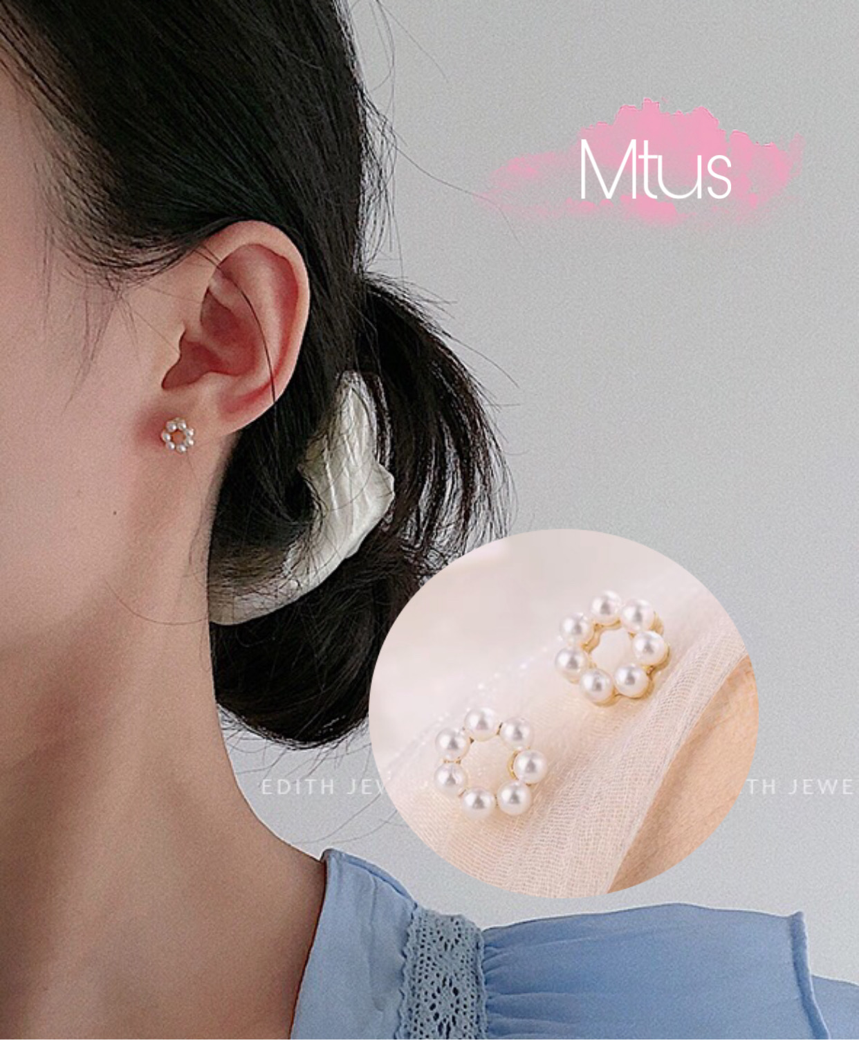 Khuyên tai tròn đính ngọc phong cách hàn quốc